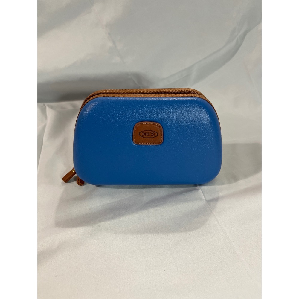 Bric's Bellagio Blue Hard Shell Cosmetic Case‎ Toiletry Bag Leather Trim Travel